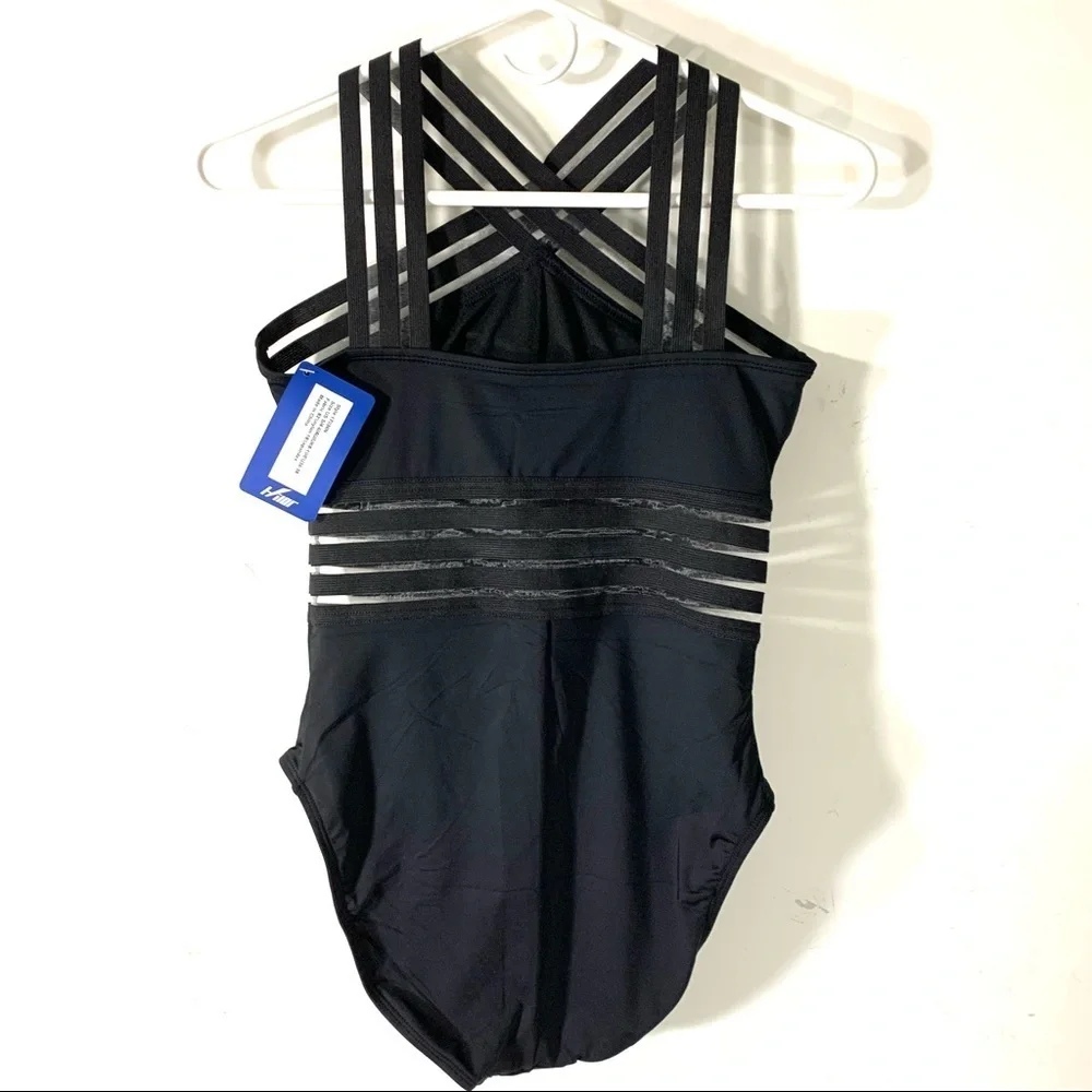 Hilor Black One Piece Crossover Tummy Control Swimsuit